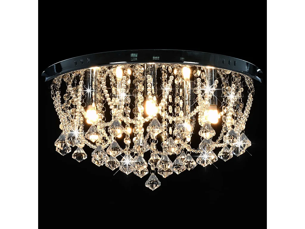 Plafonnier avec perles de cristal Argenté Rond 4 ampoules G9 2