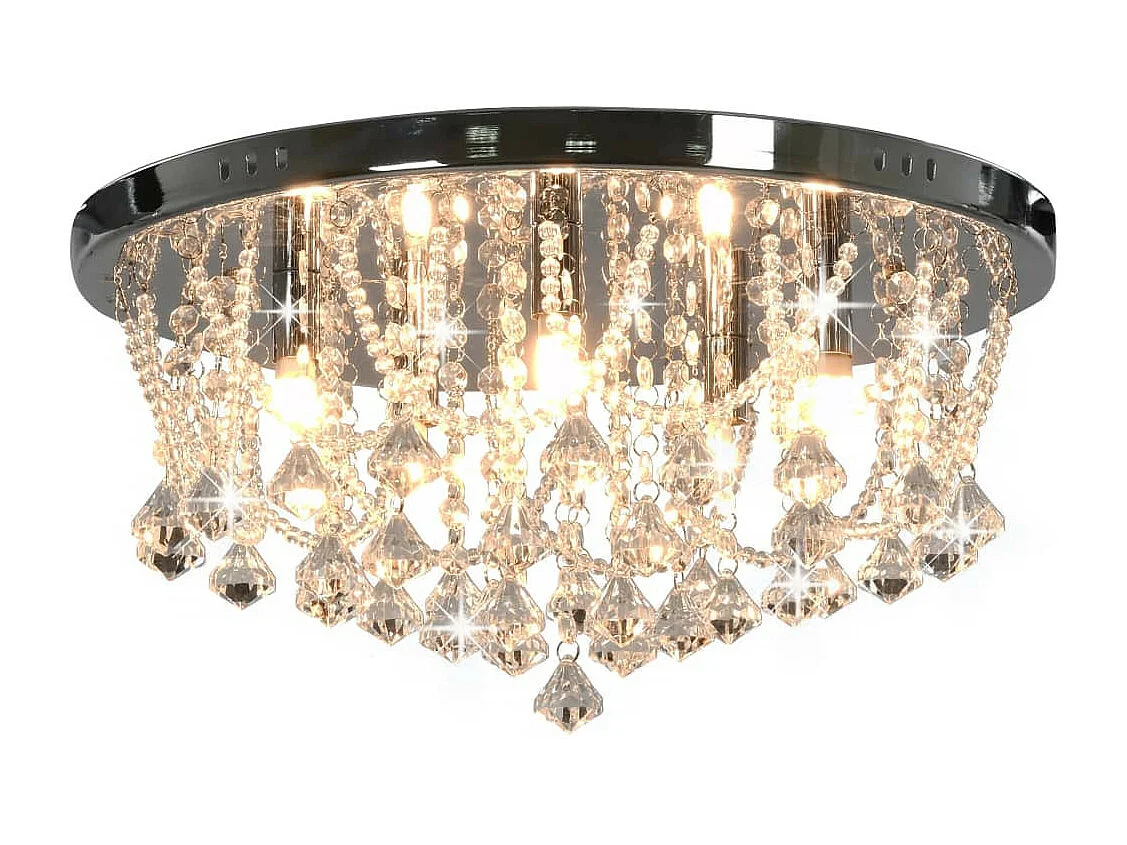 Plafonnier avec perles de cristal Argenté Rond 4 ampoules G9 2