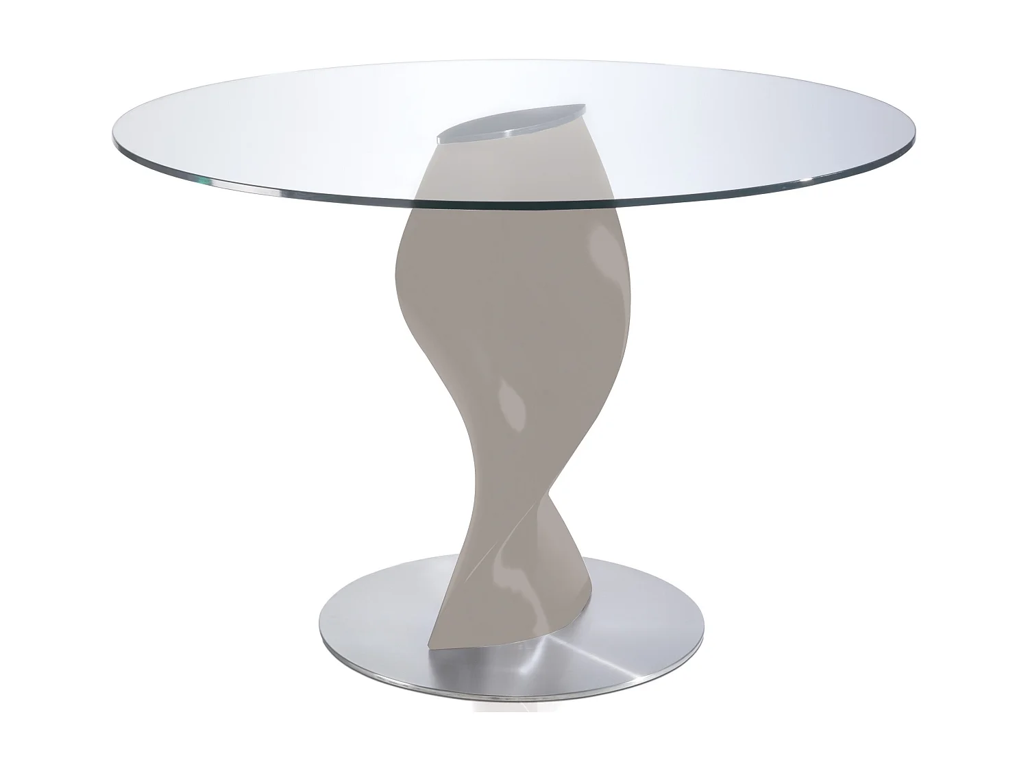 Table ronde plateau verre et pied fibre de verre laqué gris Torsada-Dimensions D 130 x H 76 cm