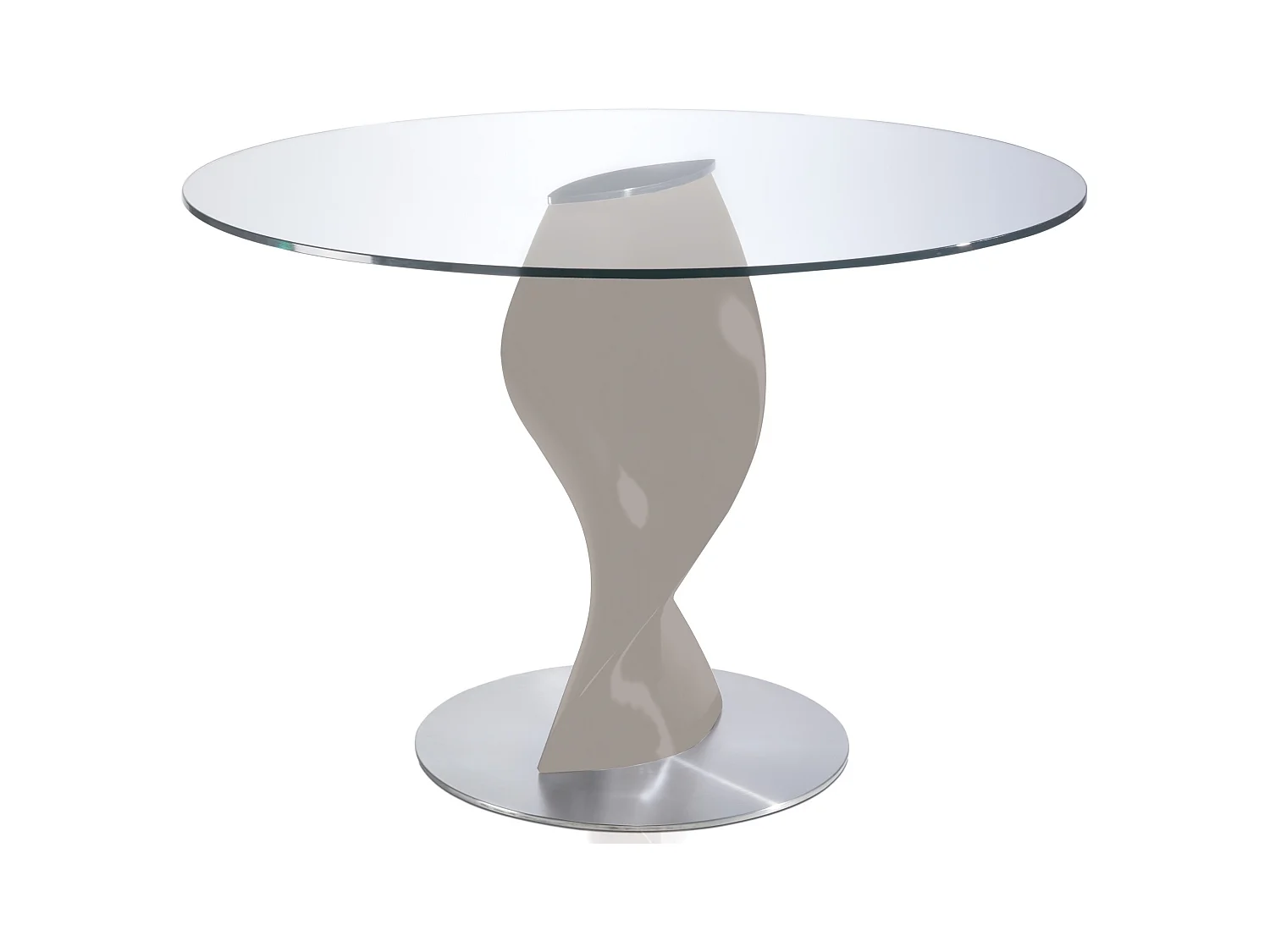 Table ronde plateau verre et pied fibre de verre laqué gris Torsada-Dimensions D 130 x H 76 cm
