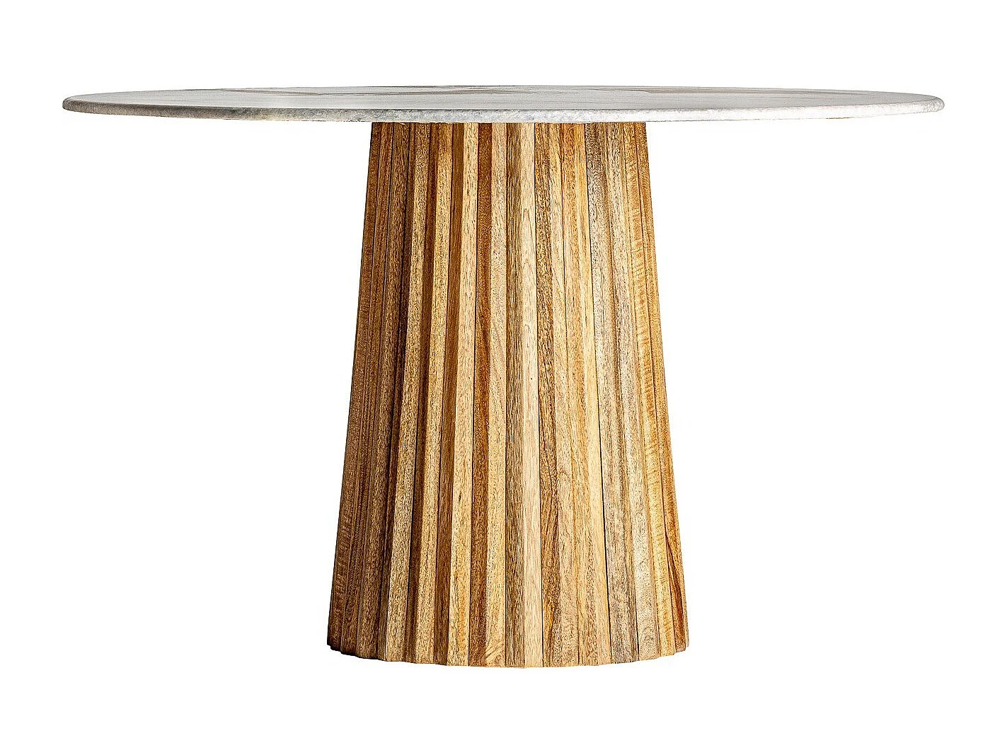 Table à manger ronde bois plissé et marbre 120cm José Manuel Ferrero d’Estudi-Couleur Naturel