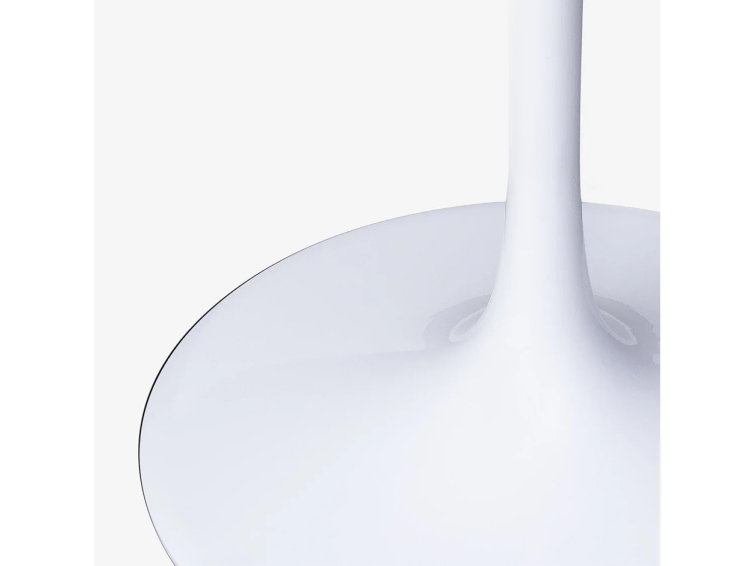 Moderne ronde tafel in wit metaal en wit kristalglas 90 cm