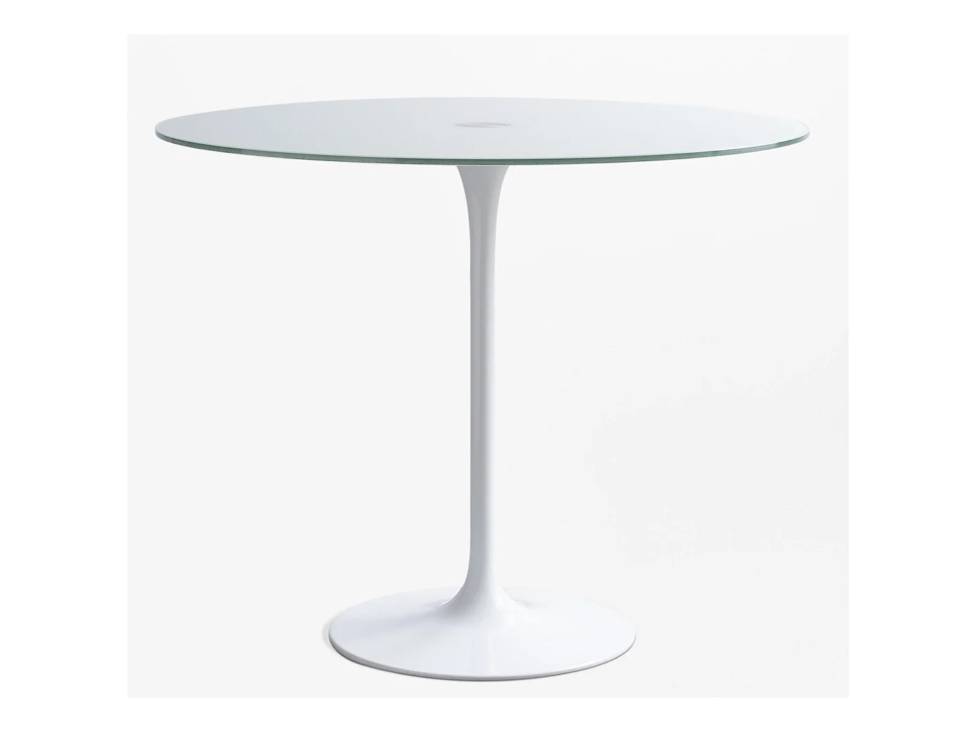 Table ronde moderne métal blanc et verre cristal blanc 90cm