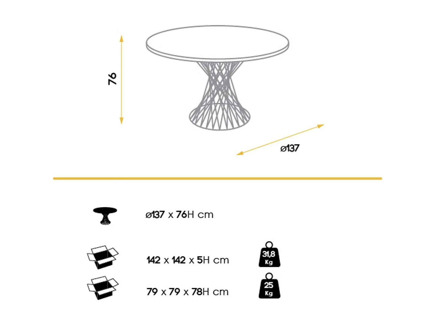 Mesa de comedor redonda Helzani de 137 cm en roble claro con patas cruzadas de metal negro mate