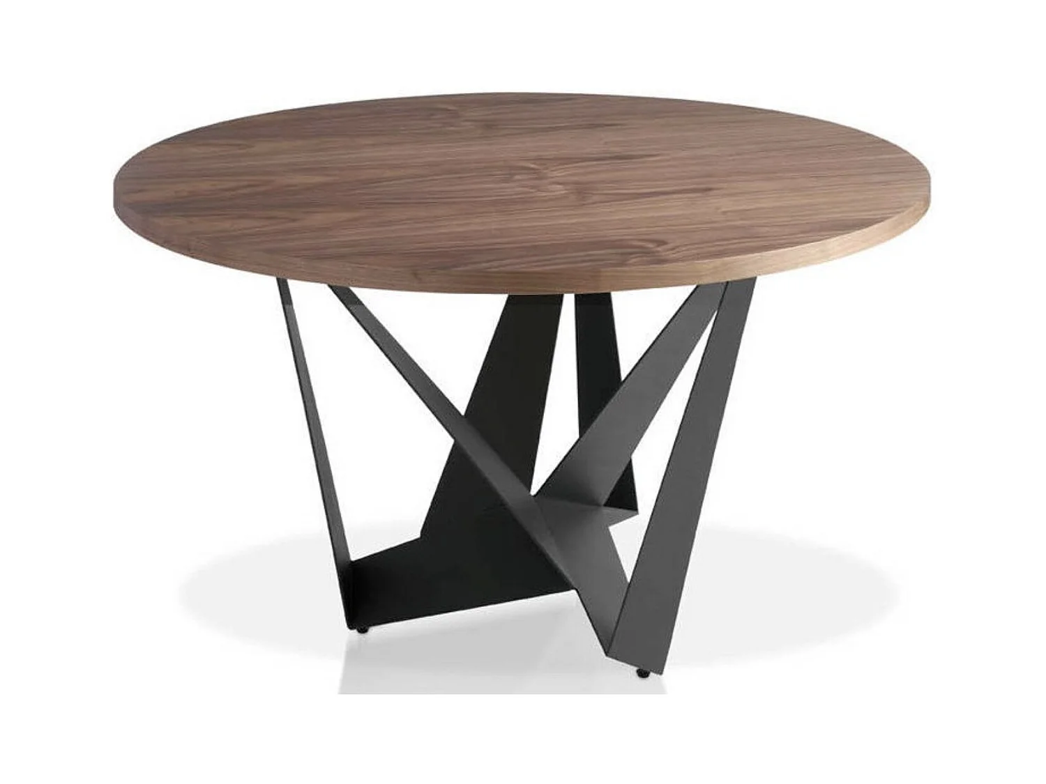 Table à manger ronde design bois noyer et pieds acier noir Bazika 120cm