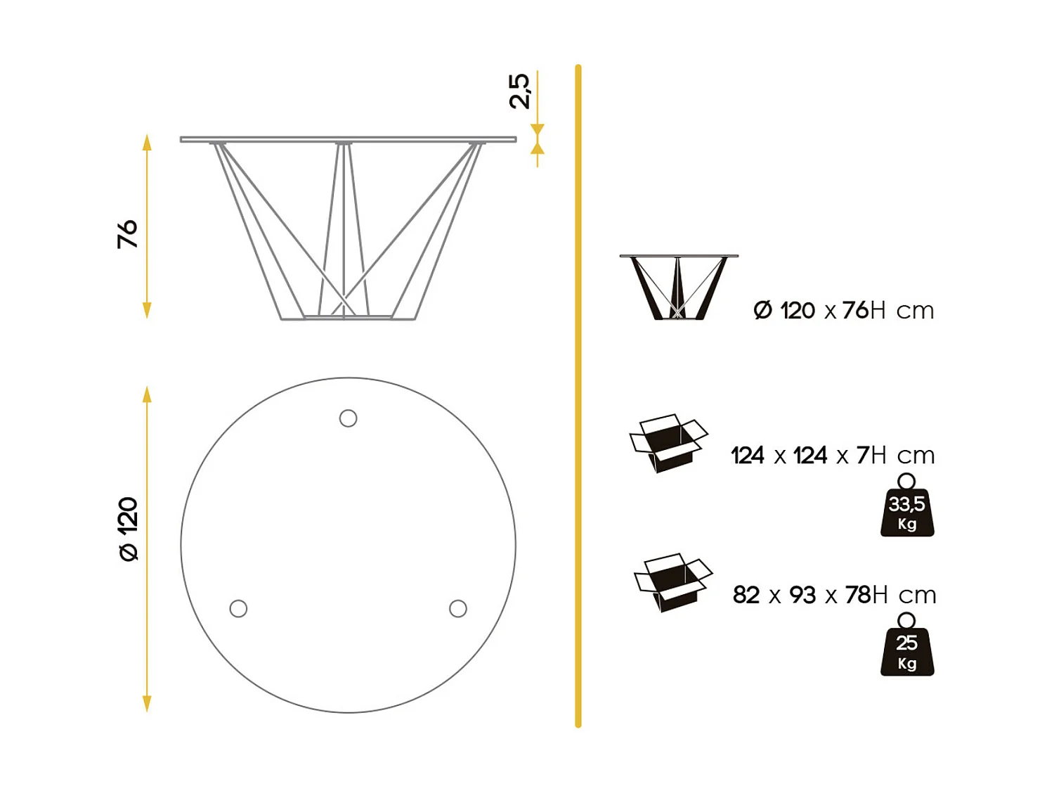Table à manger ronde design bois noyer et pieds acier noir Bazika 120cm