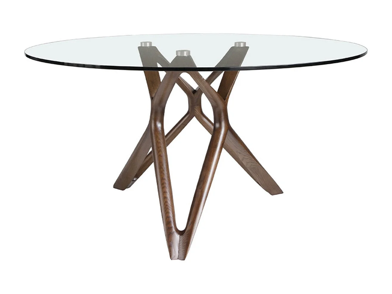 Table à manger ronde design pieds bois couleur noyer et verre transparent Punka-Diamètre 120 cm