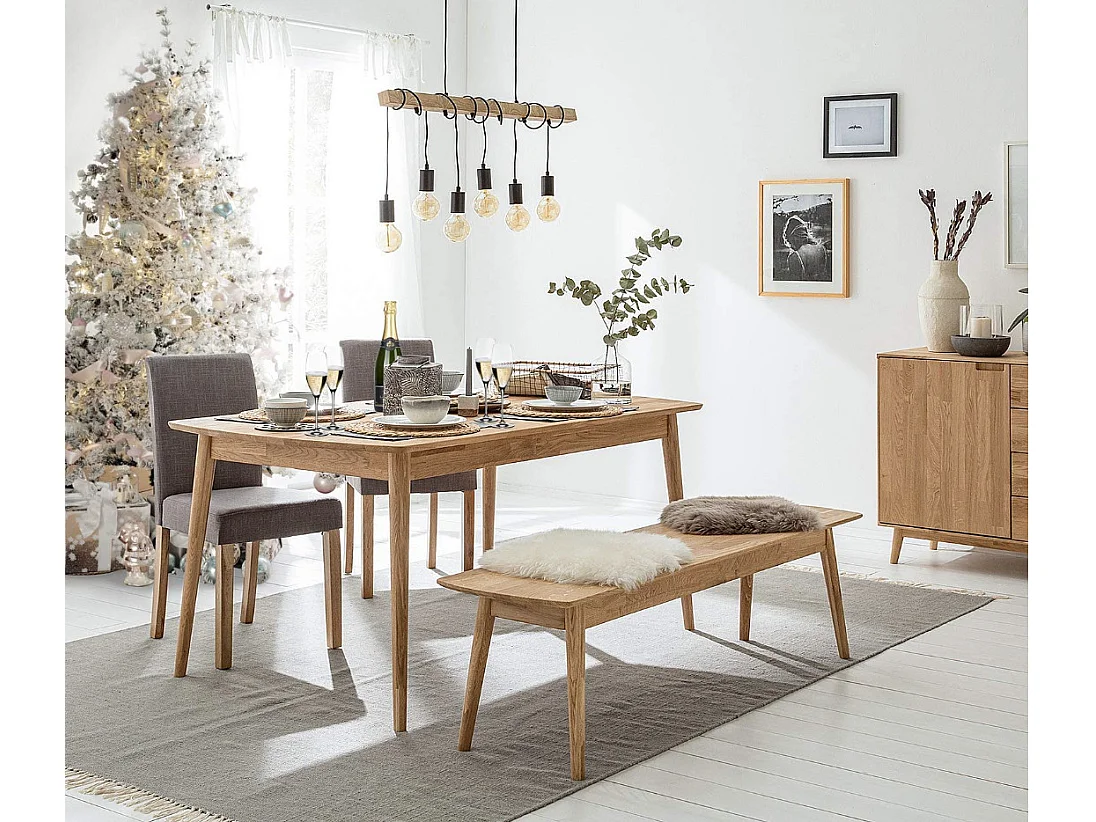 Table à manger rectangulaire 160cm en bois de chêne massif Kundy