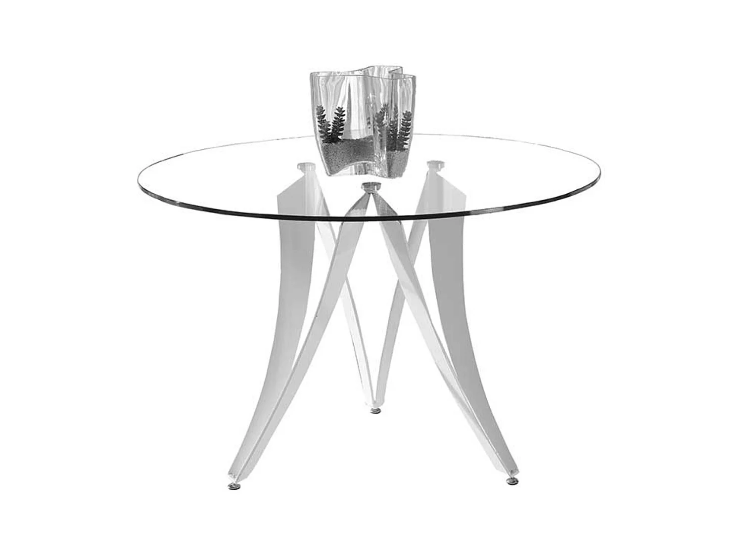 Table à manger ronde design verre trempé et pieds blanc brillant Beniza 120cm