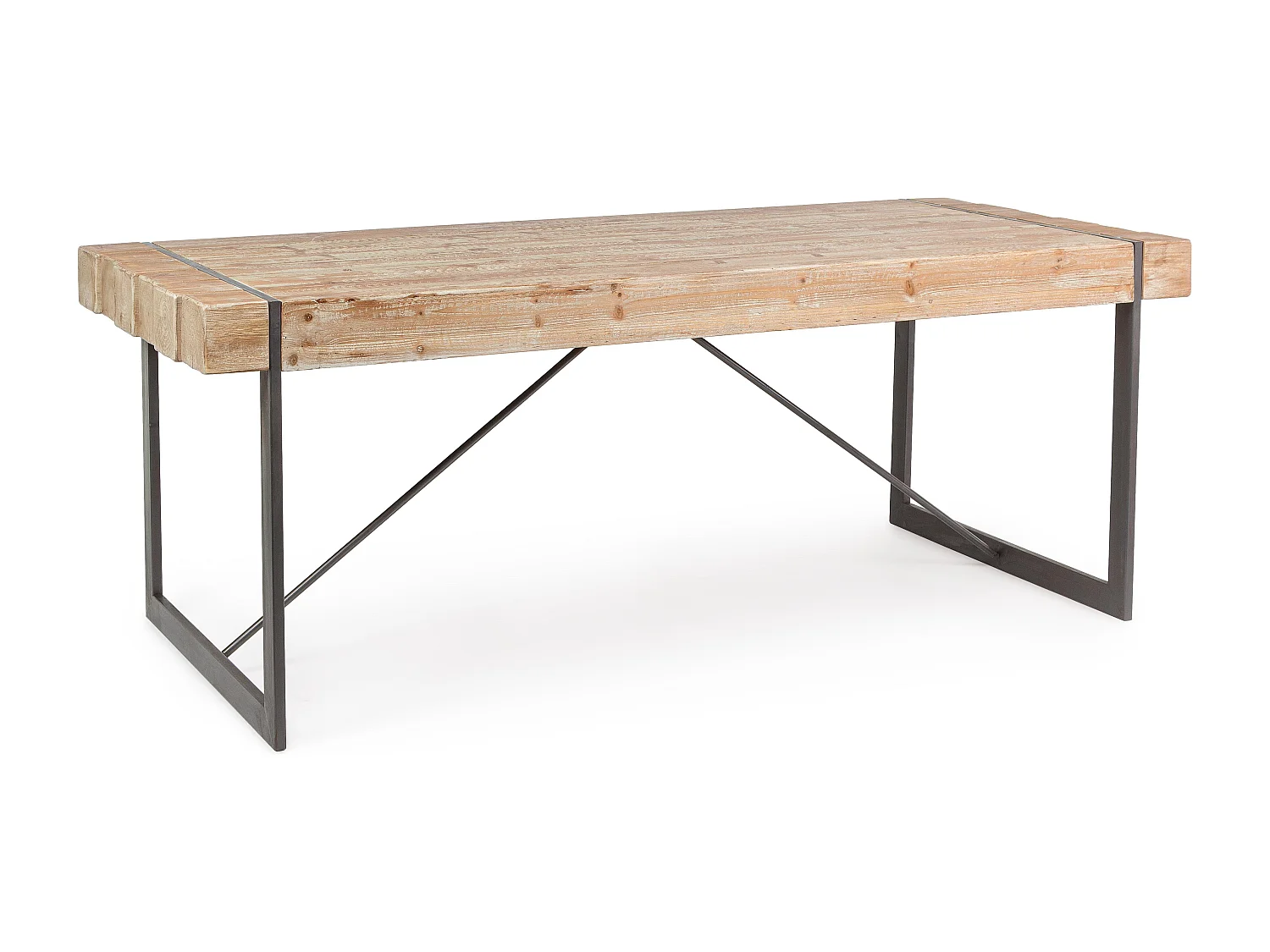 Table à manger bois de sapin et pieds acier noir Garty 200cm