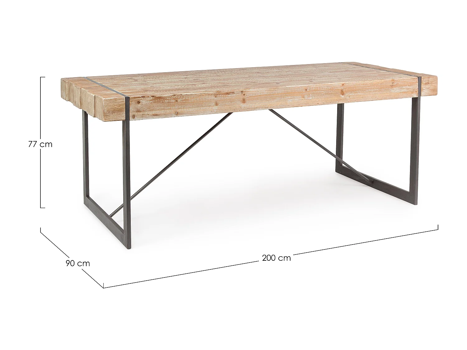 Table à manger bois de sapin et pieds acier noir Garty 200cm
