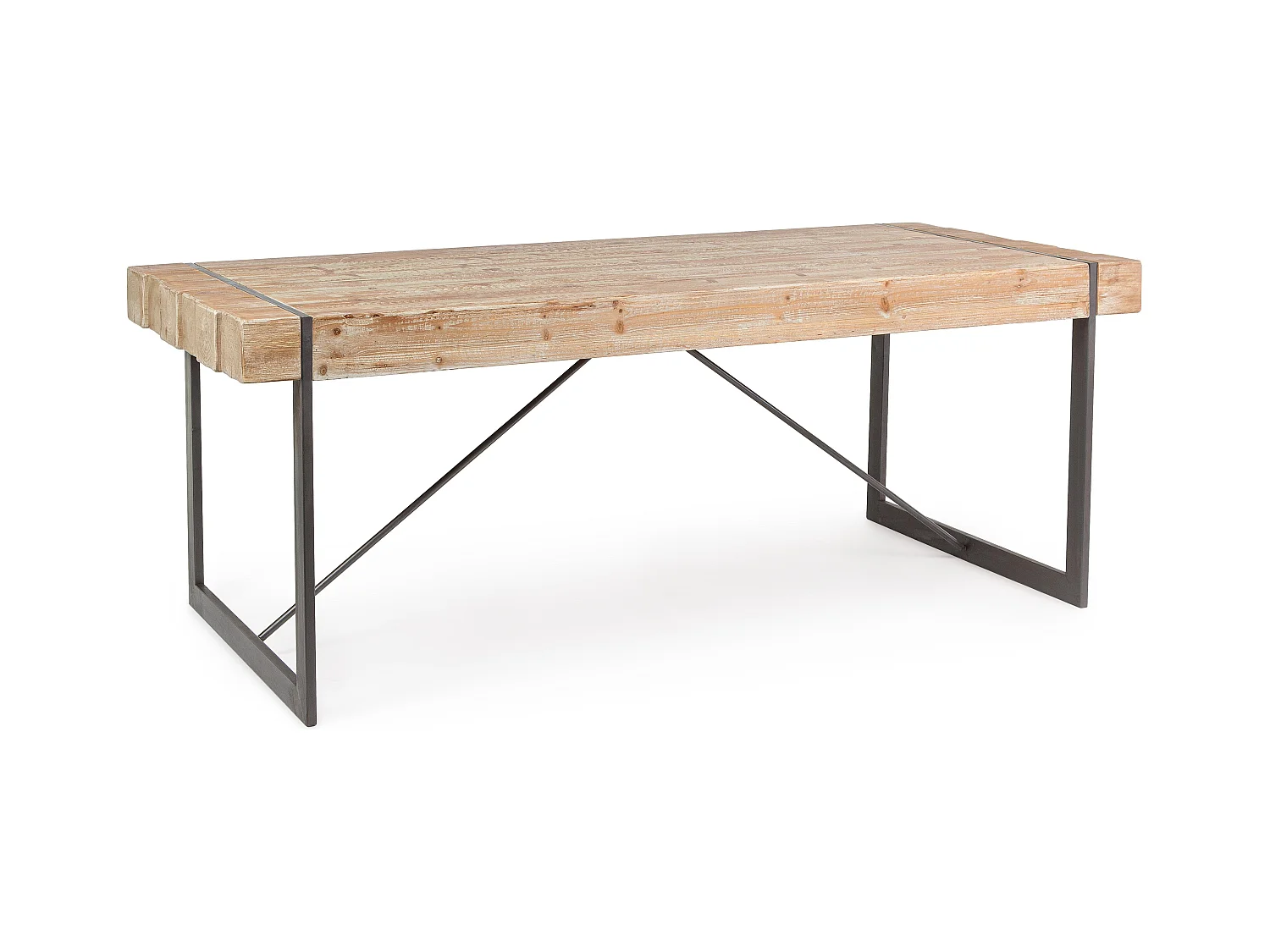 Table à manger bois de sapin et pieds acier noir Garty 200cm