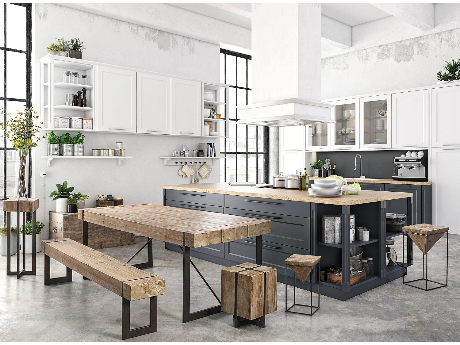 Garty sparrenhouten eettafel en zwart stalen poten 200 cm