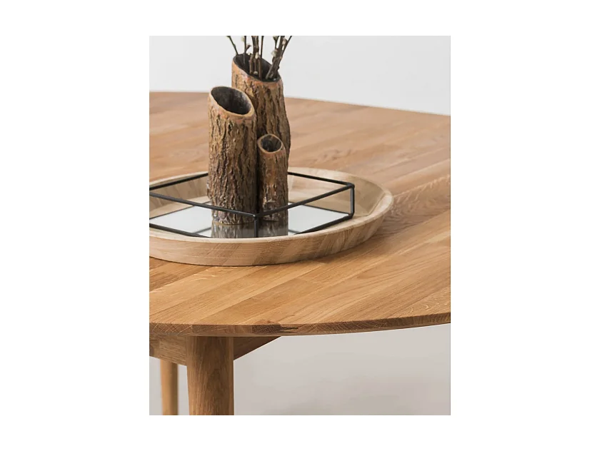 Table à manger ronde 100cm en bois de chêne massif Kundy