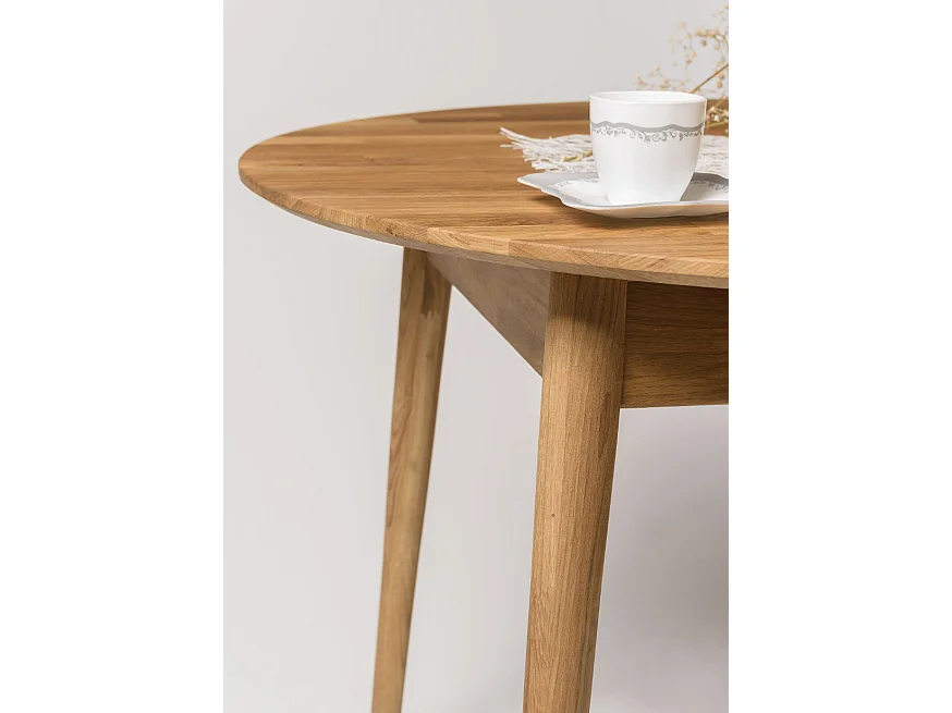 Table à manger ronde 100cm en bois de chêne massif Kundy