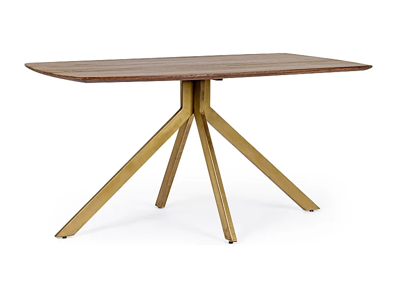 Table à manger bois de manguier foncé et pieds acier laiton mat Kamy150cm