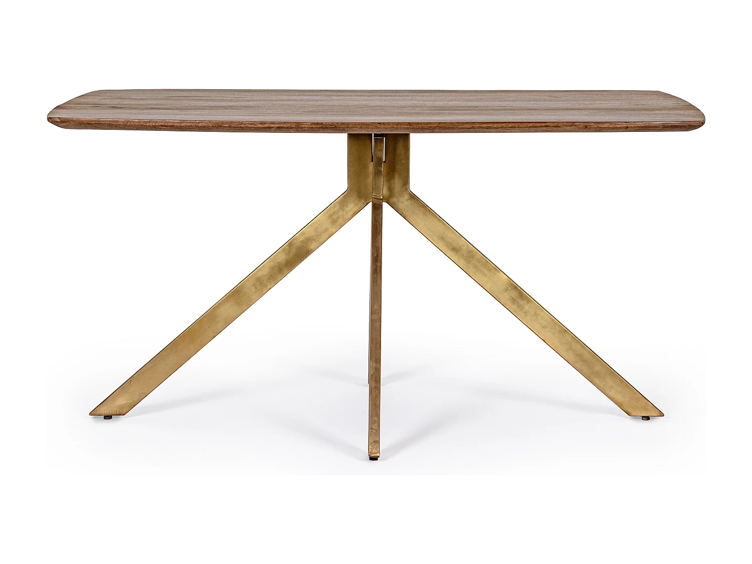 Table à manger bois de manguier foncé et pieds acier laiton mat Kamy150cm