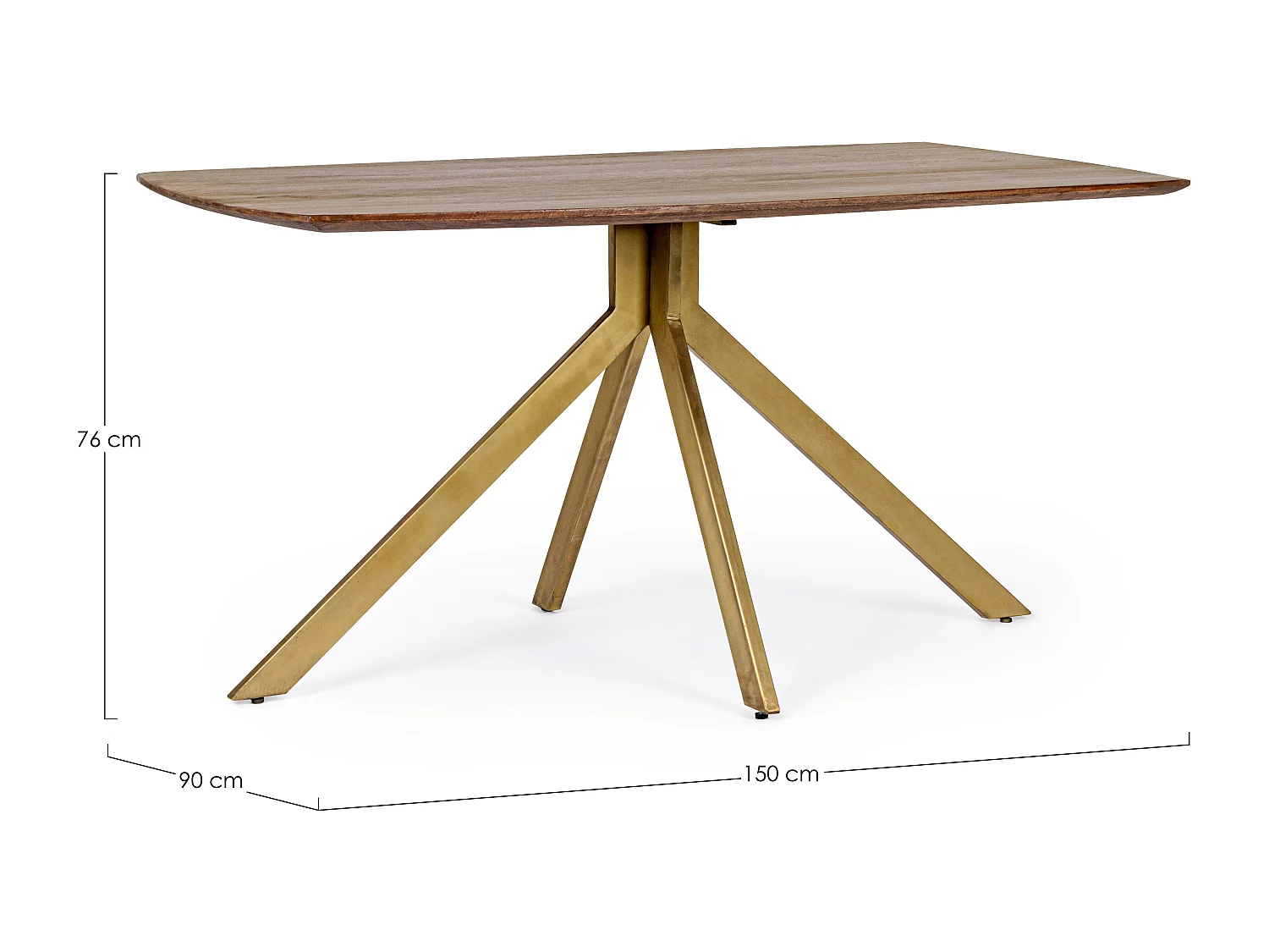 Table à manger bois de manguier foncé et pieds acier laiton mat Kamy150cm