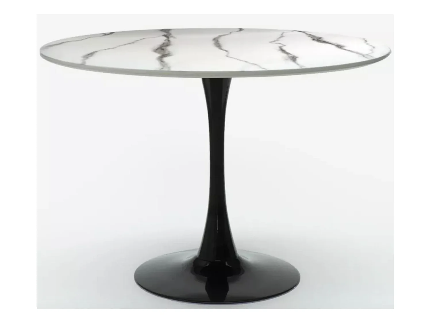 Table ronde moderne noir et effet marbre blanc Tulipa 80cm