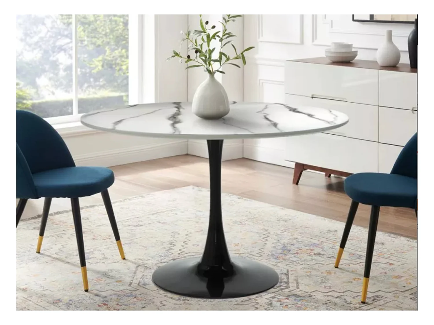 Mesa redonda moderna efecto mármol blanco y negro Tulipa 80 cm