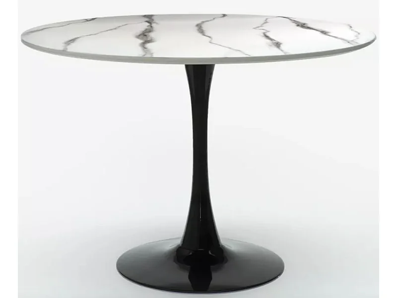 Table ronde moderne noir et effet marbre blanc Tulipa 80cm