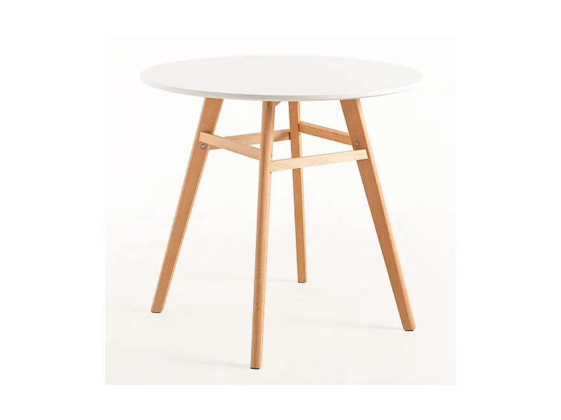 Table ronde 80cm scandinave blanche et pieds bois naturel Bristol