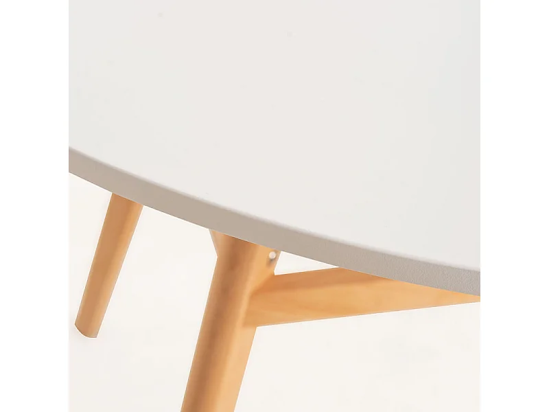 Table ronde 80cm scandinave blanche et pieds bois naturel Bristol