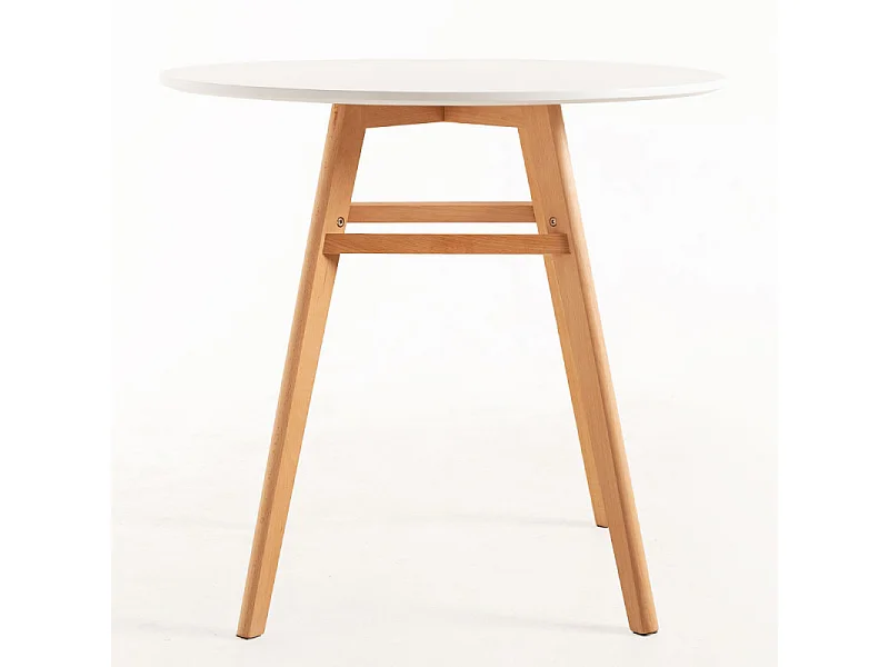Table ronde 80cm scandinave blanche et pieds bois naturel Bristol