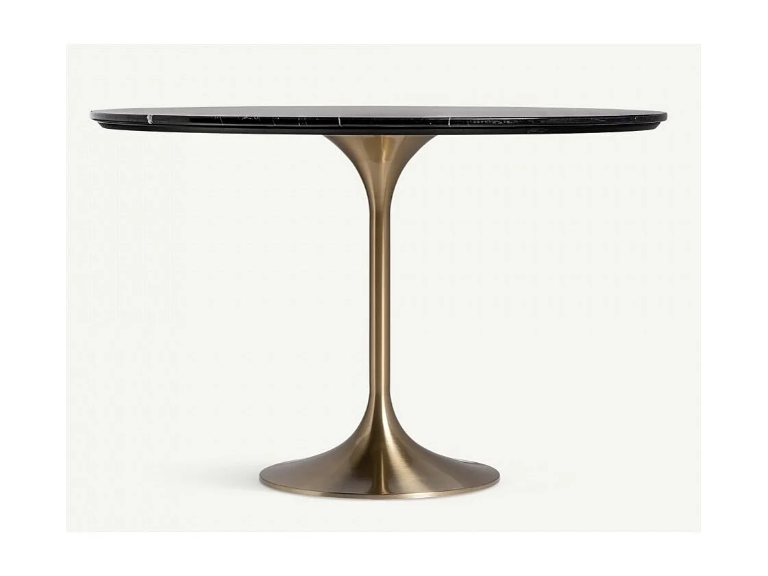 Table à manger ronde céramique et pied acier doré style art déco Korne-Couleur Noir-Diamètre 90 cm