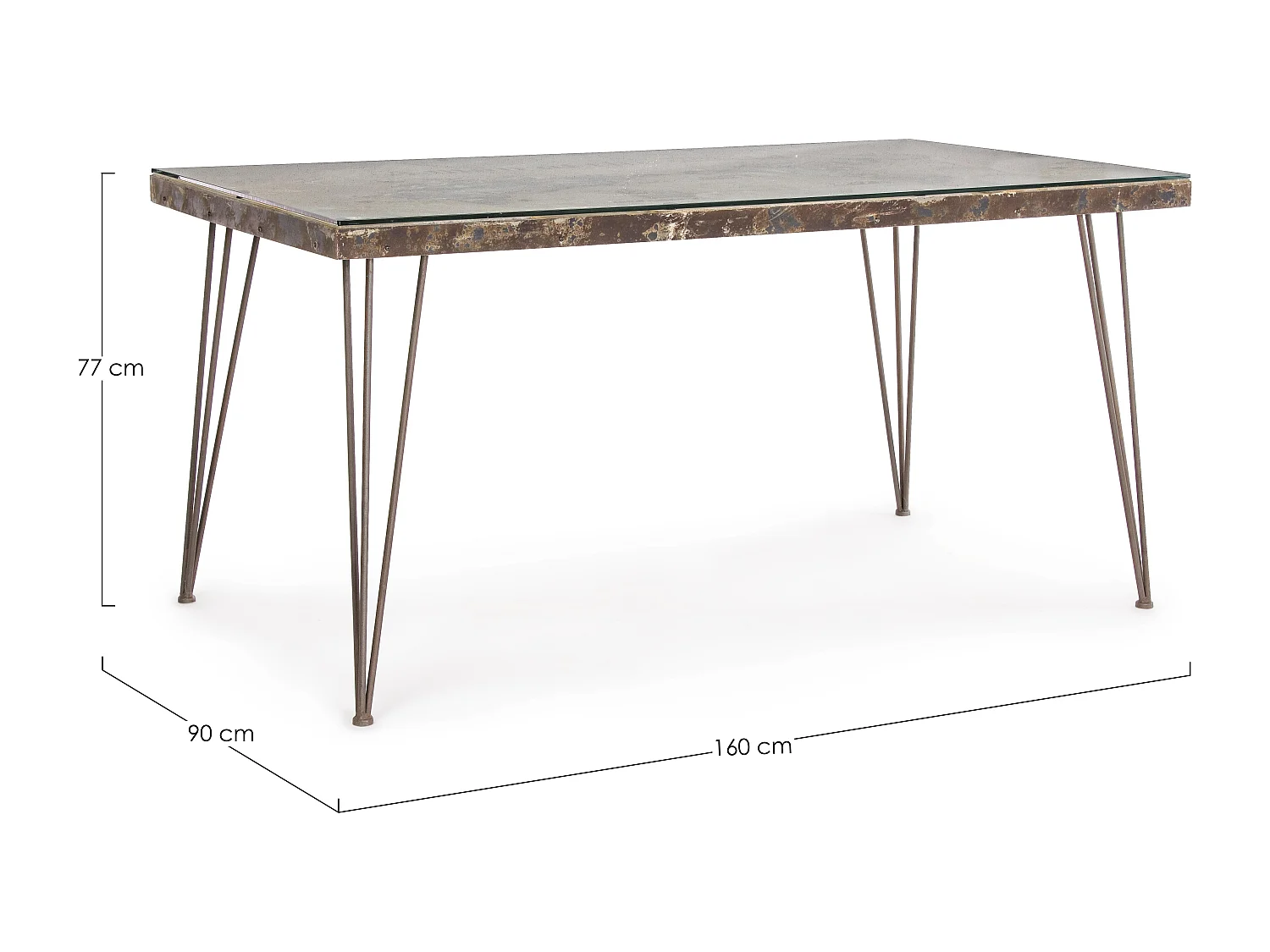Table à manger en acier et verre avec carte Altas L 160cm