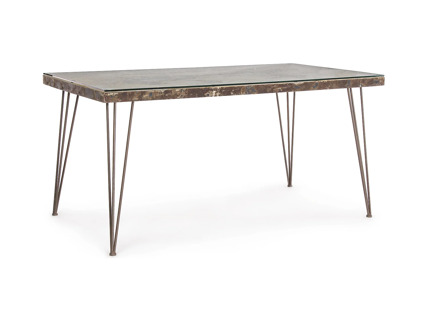 Table à manger en acier et verre avec carte Altas L 160cm