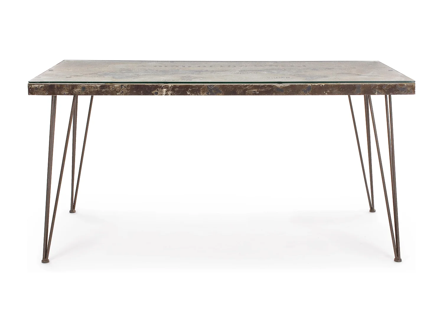 Table à manger en acier et verre avec carte Altas L 160cm