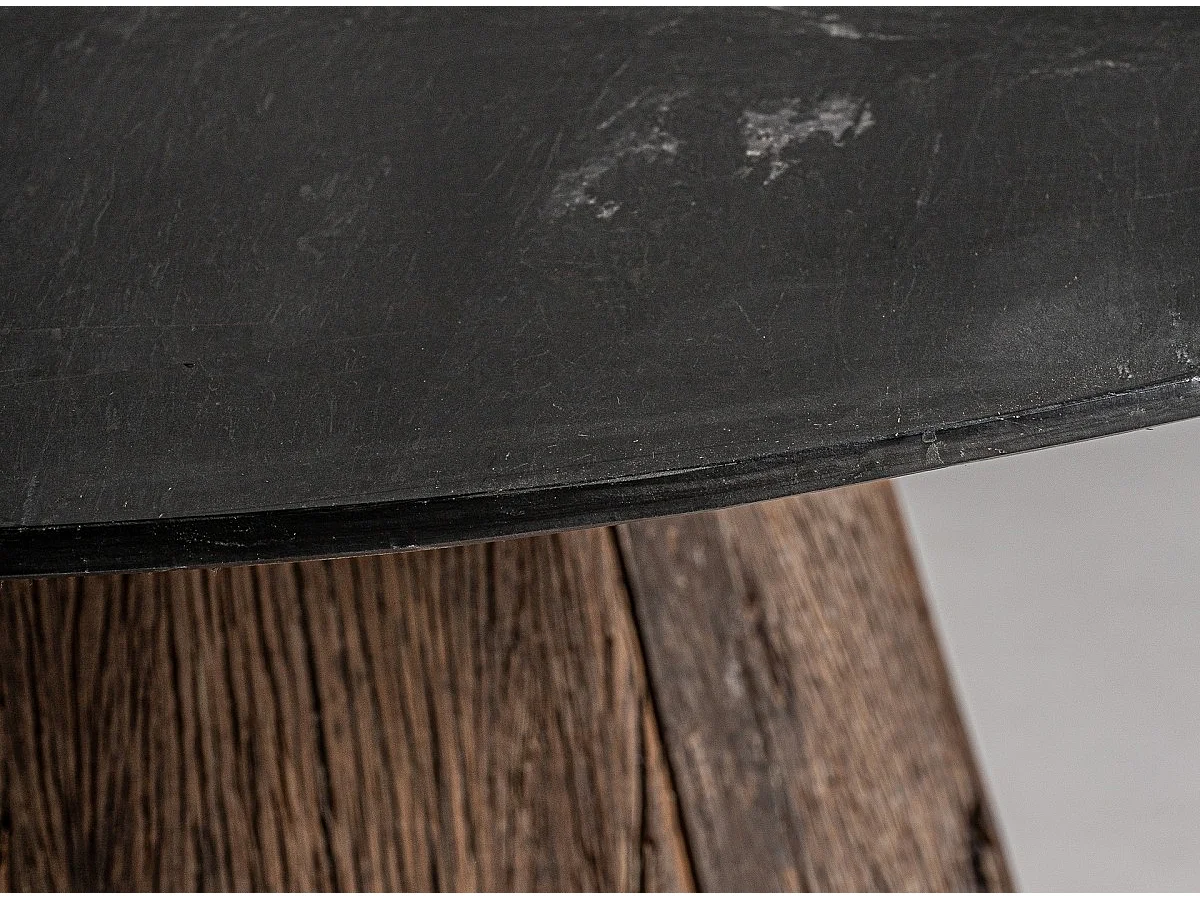 Table à manger ronde marbre de noir et pieds bois massif recyclé Wader 120cm