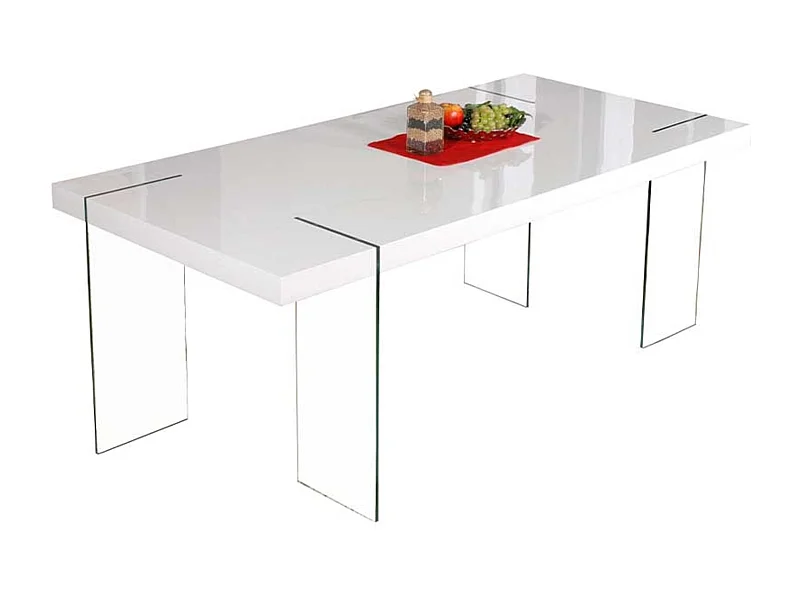 Mesa de diseño Orika 180 cm lacada en blanco con patas de cristal templado
