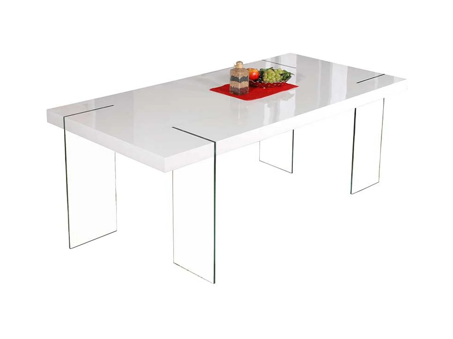 Mesa de diseño Orika 180 cm lacada en blanco con patas de cristal templado