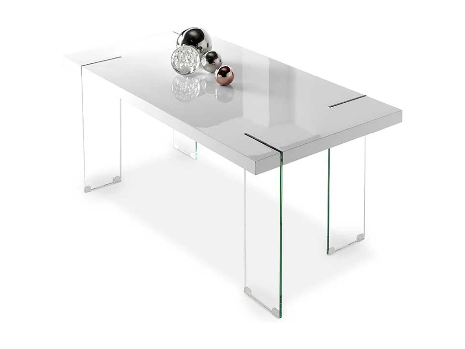 Wit gelakte designtafel en poten van gehard glas Orika 180 cm