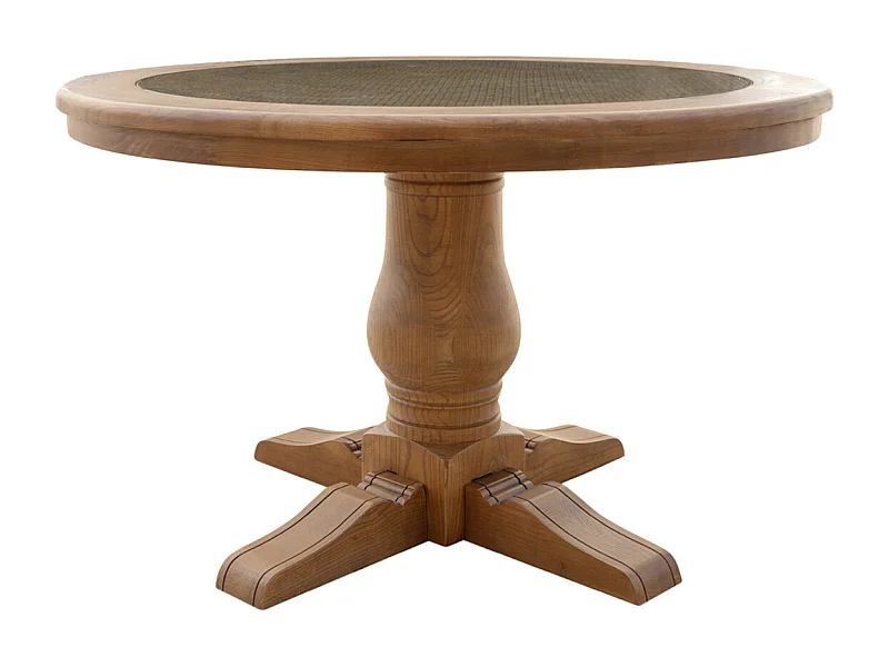 Table à manger ronde en chêne massif et rotin Vikale 120cm