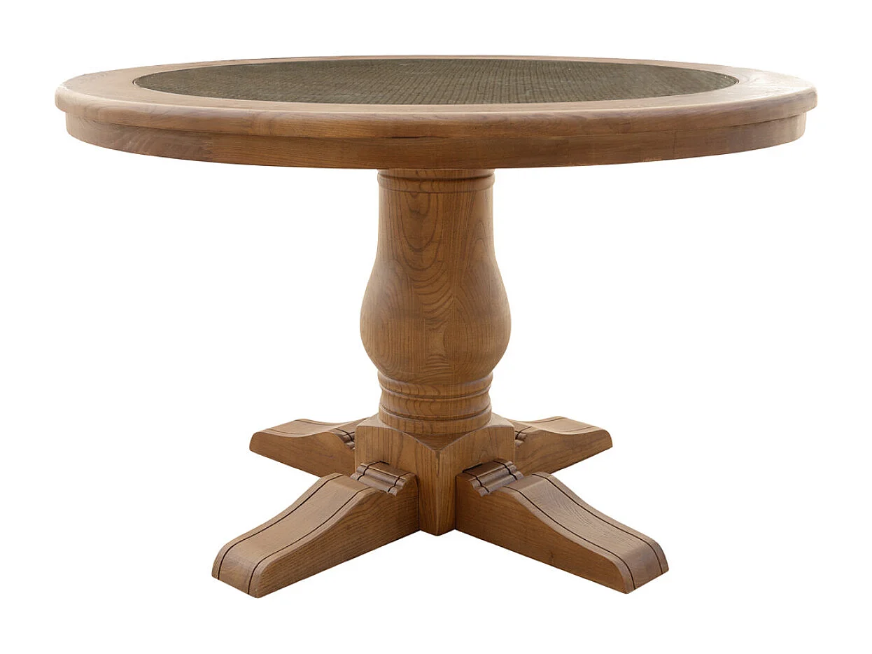 Vikale ronde eettafel van 120 cm massief eiken en rotan