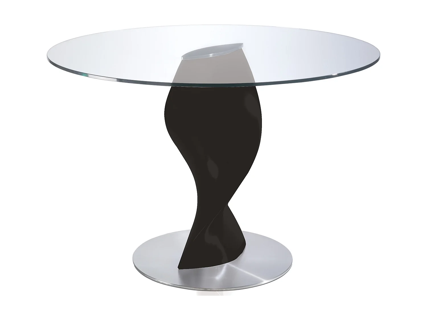 Ronde tafel met glazen blad en zwart gelakte glasvezelpoot Torsada-Dimensies D 110 x H 76 cm
