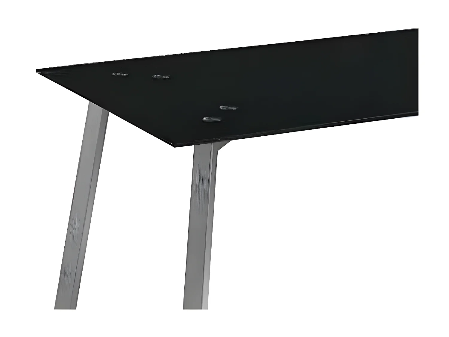 Table en verre trempé noir et pieds métal gris mat Barrio 140cm