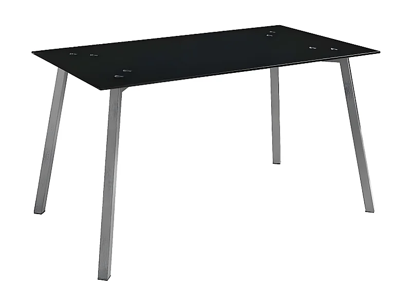 Table en verre trempé noir et pieds métal gris mat Barrio 140cm