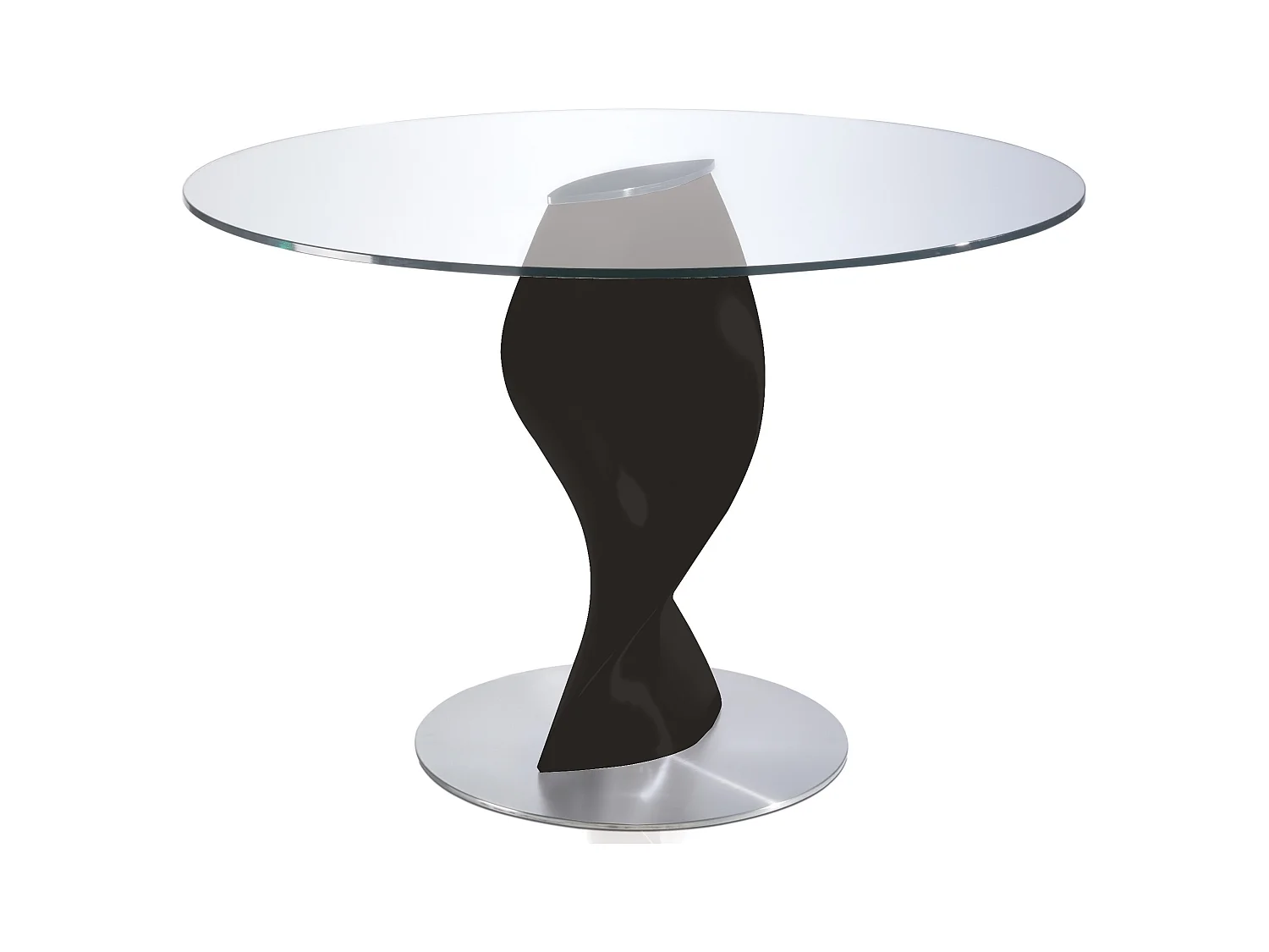Table ronde plateau verre et pied fibre de verre laqué noir Torsada-Dimensions D 130 x H 76 cm
