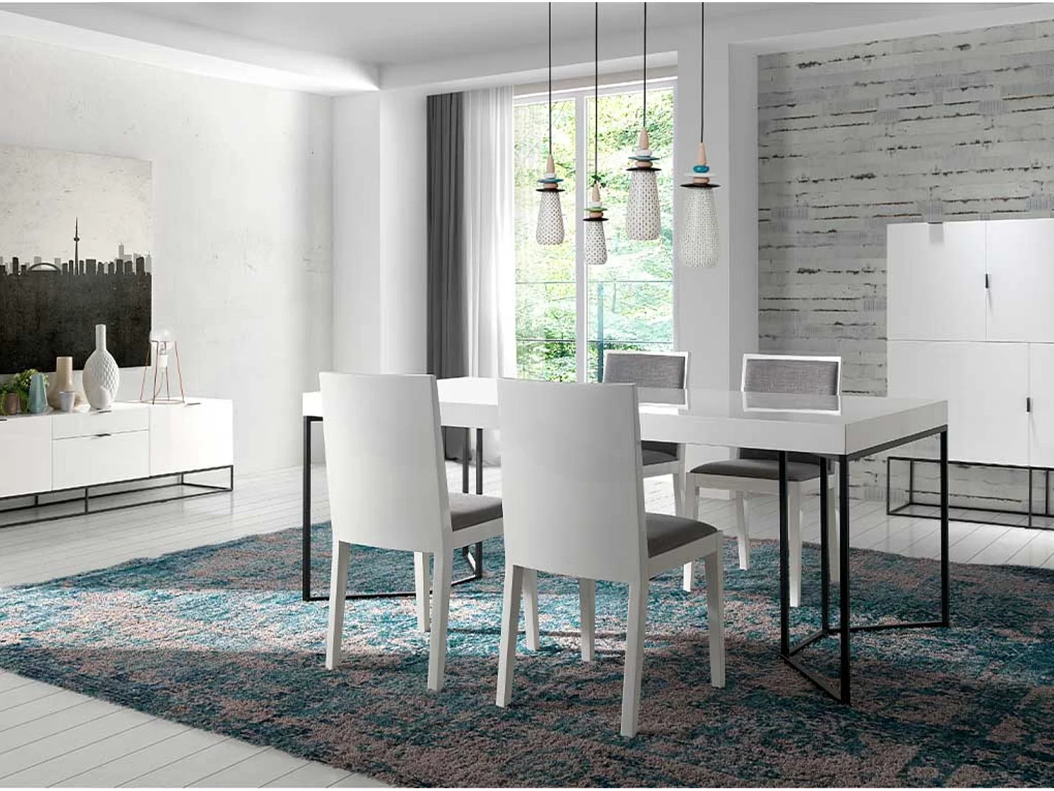 Table à manger blanche laquée et pieds métal noir Proka 200cm