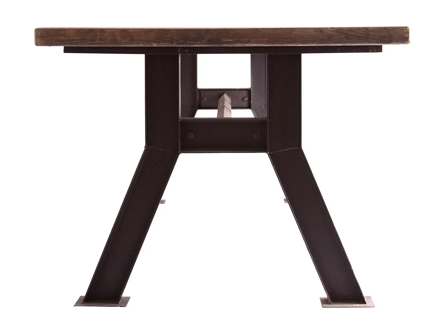 Table à manger pin massif recyclé foncé et métal noir Vinka 240cm