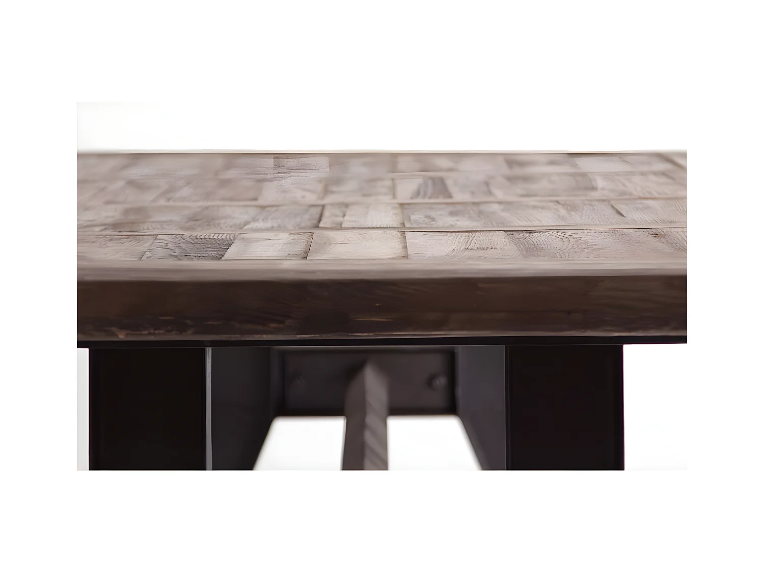 Table à manger pin massif recyclé foncé et métal noir Vinka 240cm