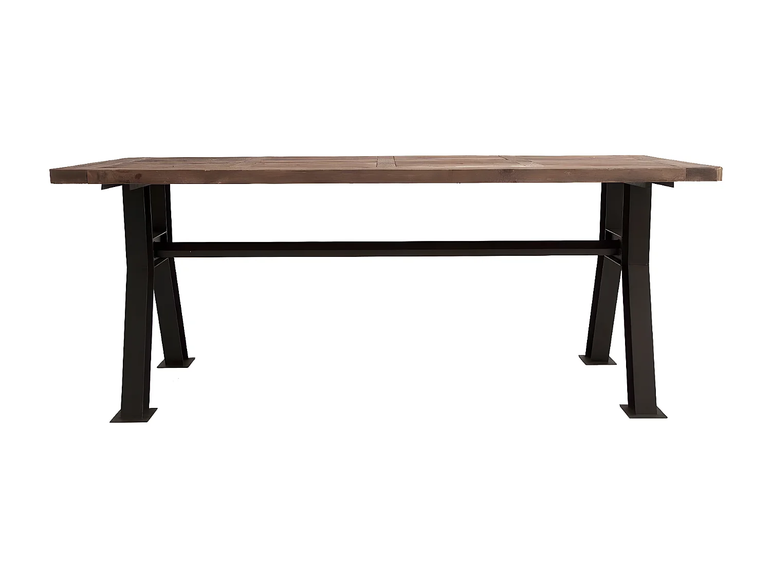 Mesa de comedor Vinka de 240 cm de madera maciza de pino regenerado oscuro y metal negro
