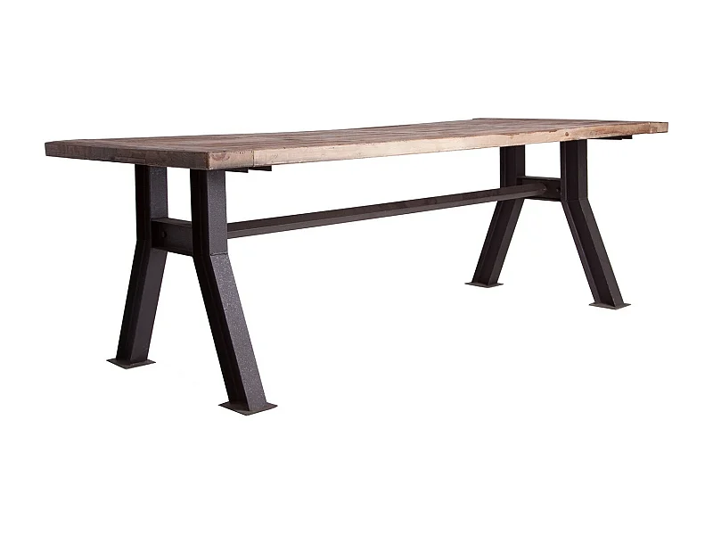 Table à manger pin massif recyclé foncé et métal noir Vinka 240cm