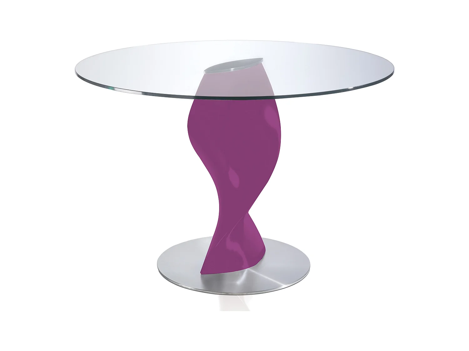 Table ronde plateau verre et pied fibre de verre laqué violet Torsada-Dimensions D 130 x H 76 cm