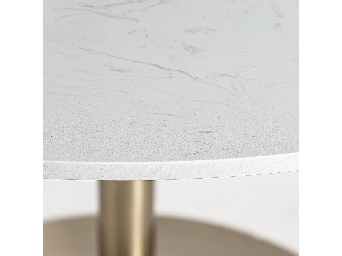 Mesa de comedor Korne redonda de cerámica y patas de acero dorado estilo art déco-Color Blanco-Diámetro 120 cm