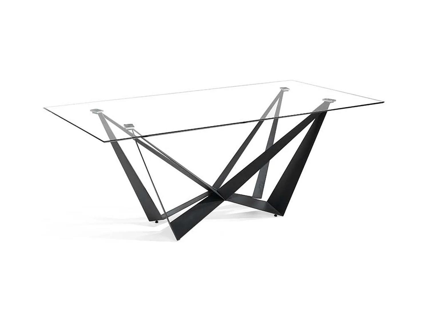 Table à manger verre trempé et pieds métal noir Bazika 200cm